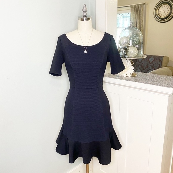 Anthropologie Black Flounce Hem Fit & Flare Dress XS 2 - Picture 2 of 9
